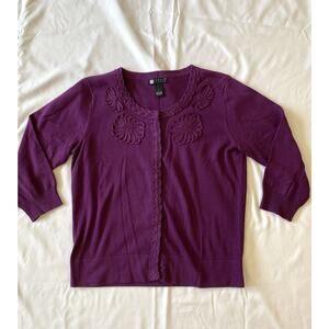 Carole Little Womens Purple Sweater Cardigan 100% Cotton Size L